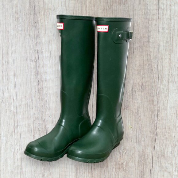 Hunter Original Tall Green Rain Boots Women’s 7 US Waterproof Wellington Preppy - Picture 5 of 8